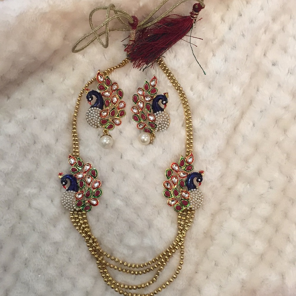 Peacock neckless and earring set